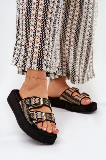 Infradito da donna con plateau e fibbie in nero Limme 2