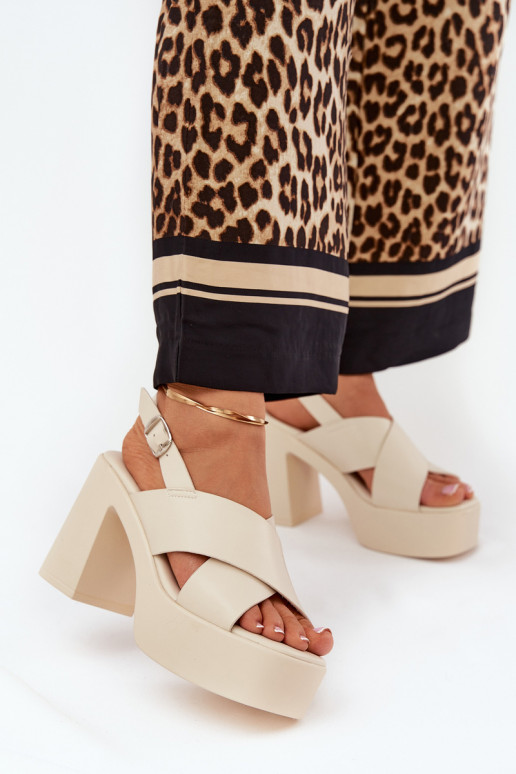 Sandali con tacco alto da donna su piattaforma in pelle sintetica avorio Annavin