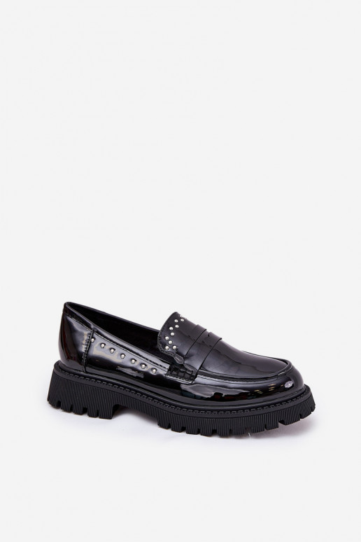 Mocassini da donna con effetto verniciato in nero Įjungtallae