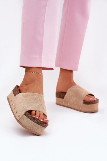 Infradito da donna su piattaforma in suede sintetico kaki Vinnibe