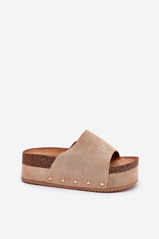 Infradito da donna su piattaforma in suede sintetico kaki Vinnibe