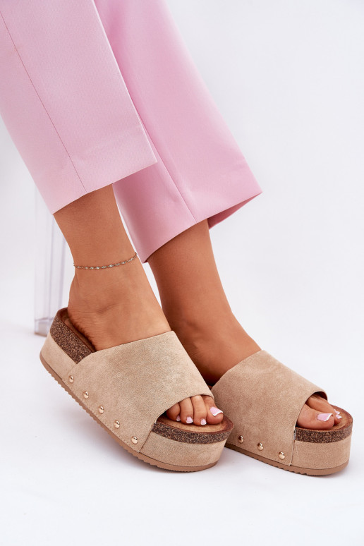 Infradito da donna su piattaforma in suede sintetico kaki Vinnibe