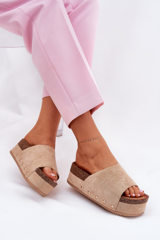 Infradito da donna su piattaforma in suede sintetico kaki Vinnibe