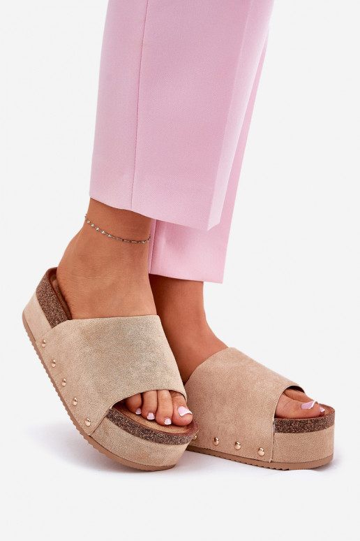 Infradito da donna su piattaforma in suede sintetico kaki Vinnibe