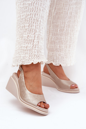 sandali in pelle per donne con piattaforma oro S.Barski LR51-539 2