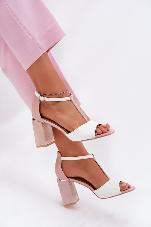 sandali verniciati da donna con tacchi rosa-bianco Vinceza 20276