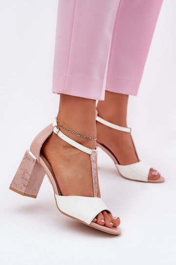 sandali verniciati da donna con tacchi rosa-bianco Vinceza 20276 2