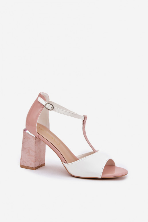 sandali verniciati da donna con tacchi rosa-bianco Vinceza 20276