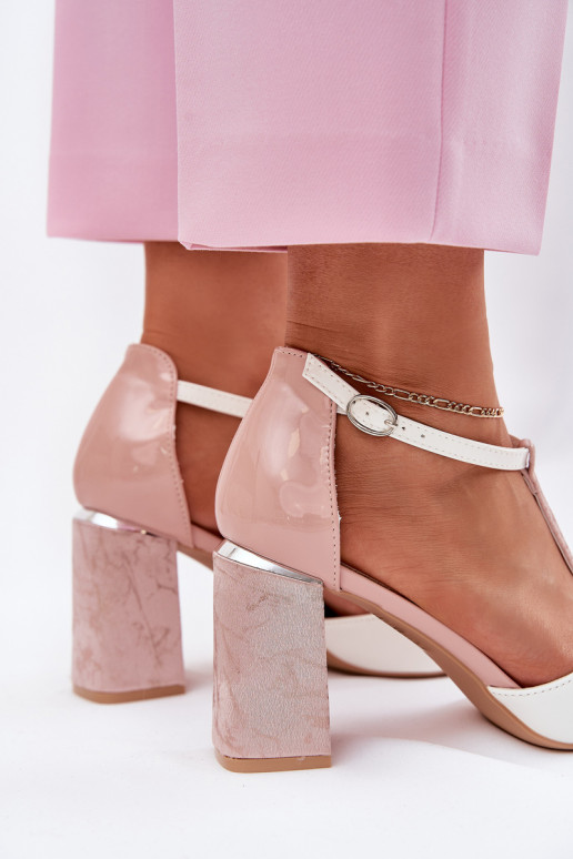 sandali verniciati da donna con tacchi rosa-bianco Vinceza 20276