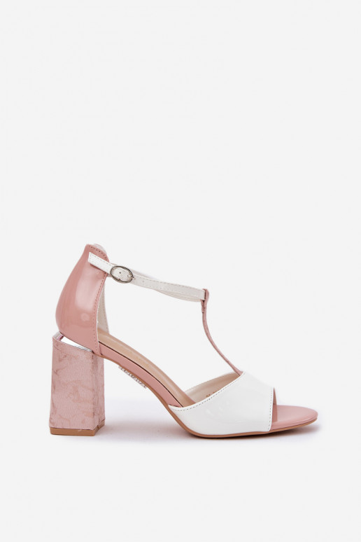 sandali verniciati da donna con tacchi rosa-bianco Vinceza 20276