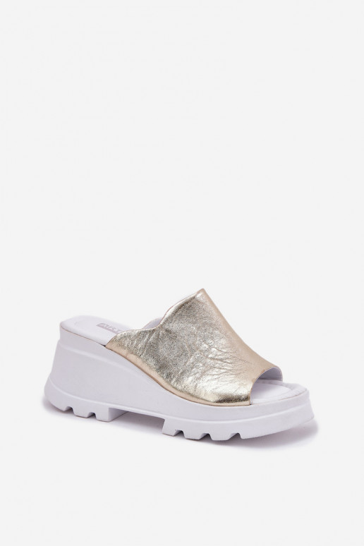 infradito in pelle con piattaforma oro Artiker 56C0435