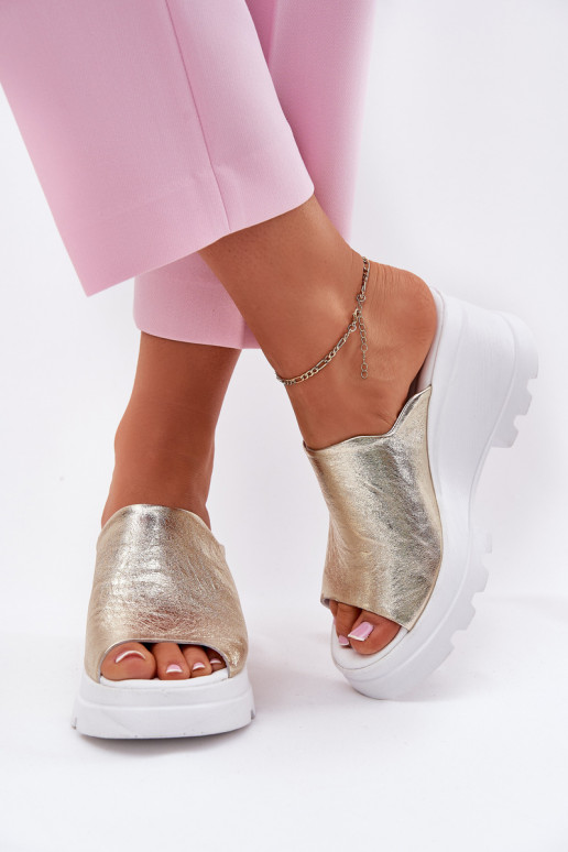 infradito in pelle con piattaforma oro Artiker 56C0435