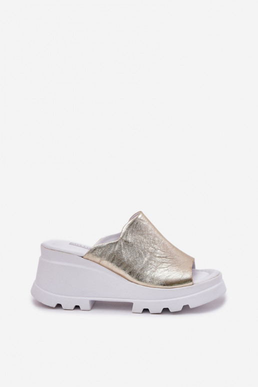 infradito in pelle con piattaforma oro Artiker 56C0435