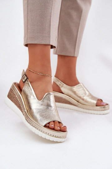 sandali in pelle per donne con piattaforma oro Artiker 56C0920 2