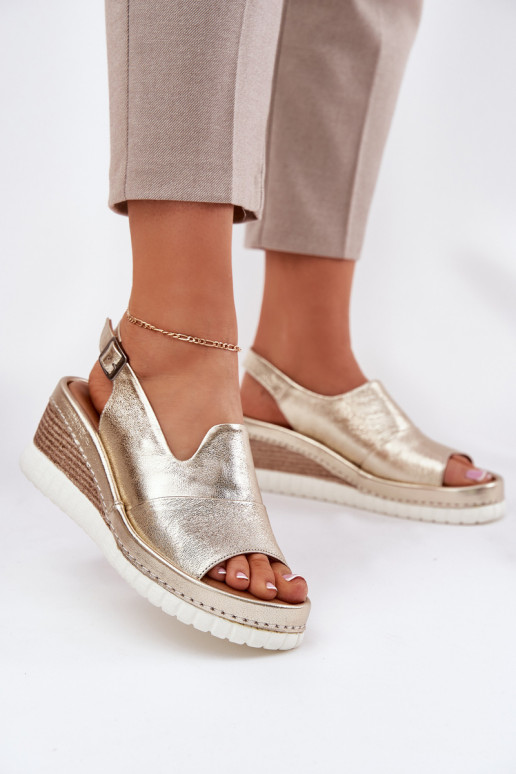 sandali in pelle per donne con piattaforma oro Artiker 56C0920