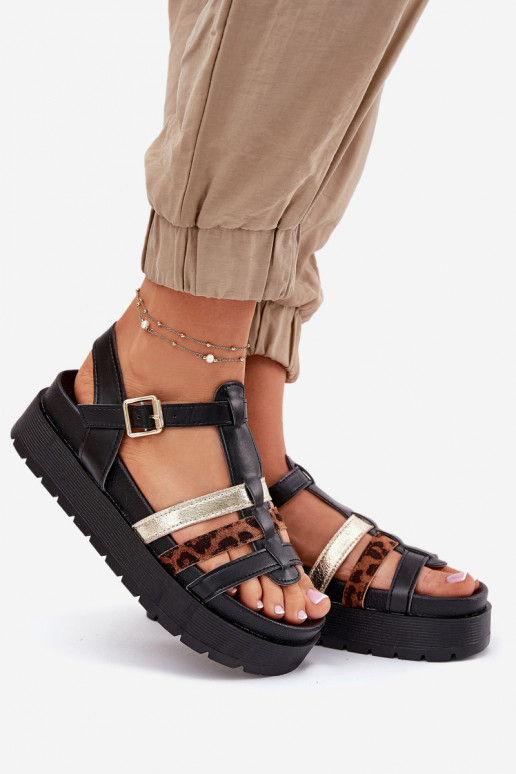 Sandali con piattaforma da donna con cinturini neri Gallari
