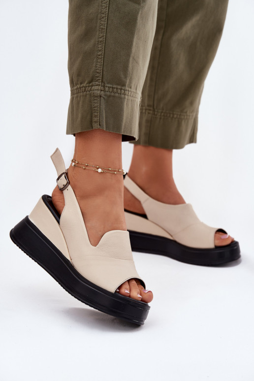 Sandali con piattaforma in pelle da donna in sabbia Artiker 54C0401