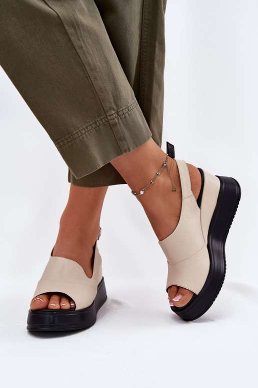 Sandali con piattaforma in pelle da donna in sabbia Artiker 54C0401