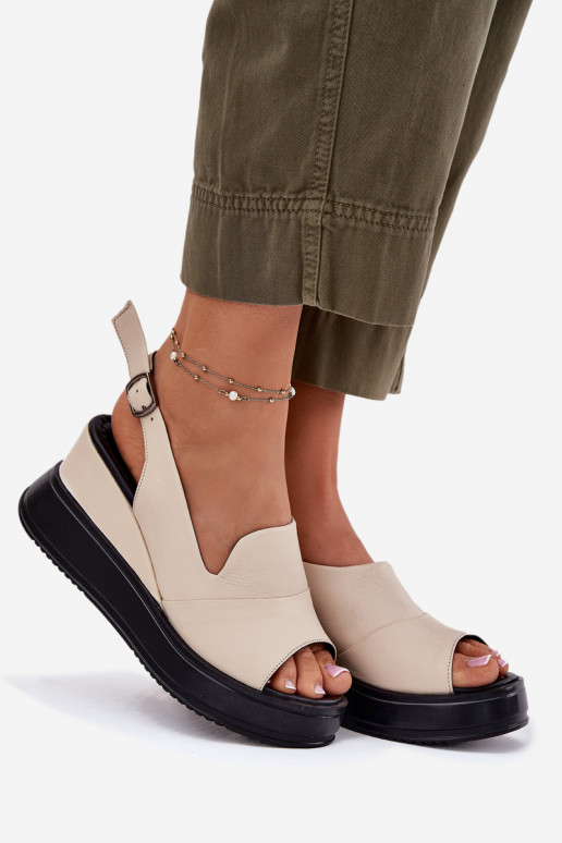 Sandali con piattaforma in pelle da donna in sabbia Artiker 54C0401