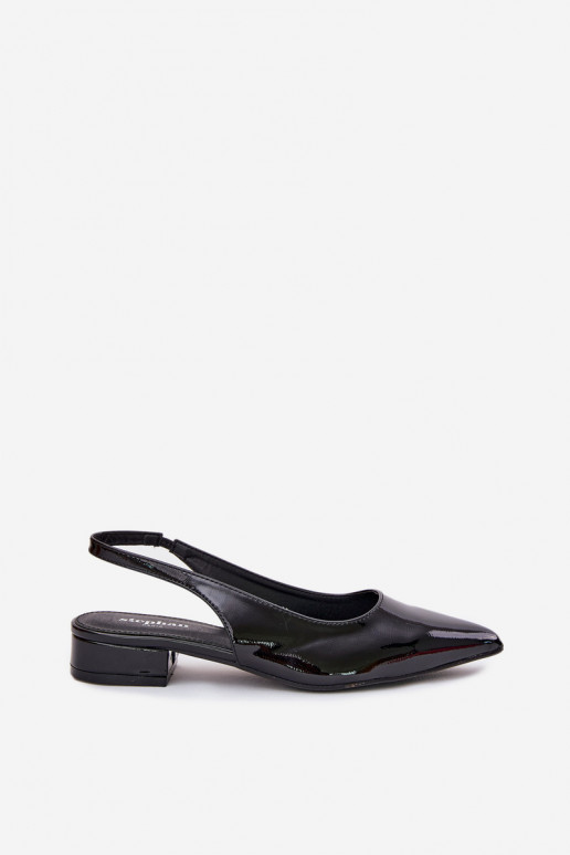 Ballerine verniciate con tacco basso in nero Testori