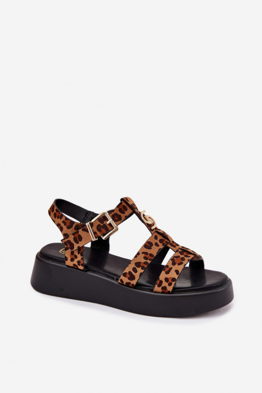 Sandali con piattaforma da donna con dettagli dorati e stampa leopardata Fevire