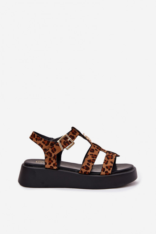Sandali con piattaforma da donna con dettagli dorati e stampa leopardata Fevire