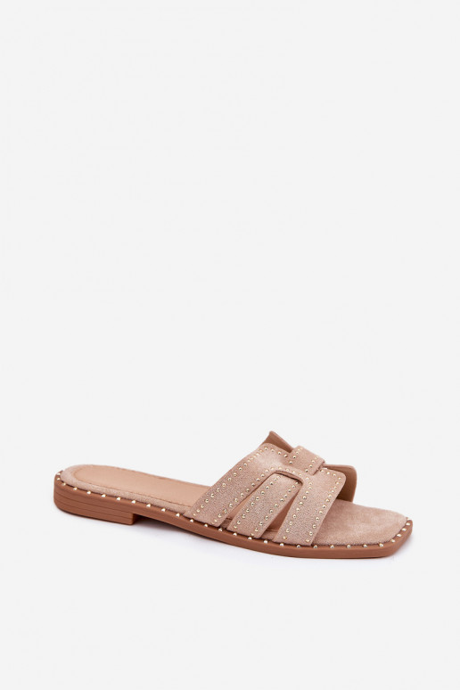 Ciabatte decorate con tacco largo in khaki Anniles