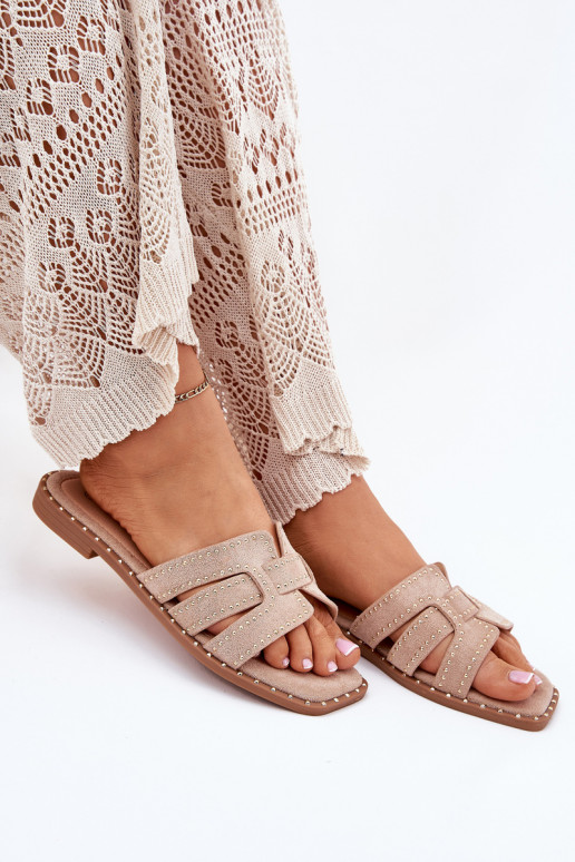Ciabatte decorate con tacco largo in khaki Anniles