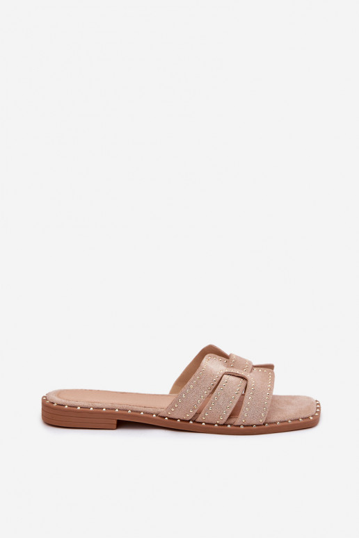Ciabatte decorate con tacco largo in khaki Anniles