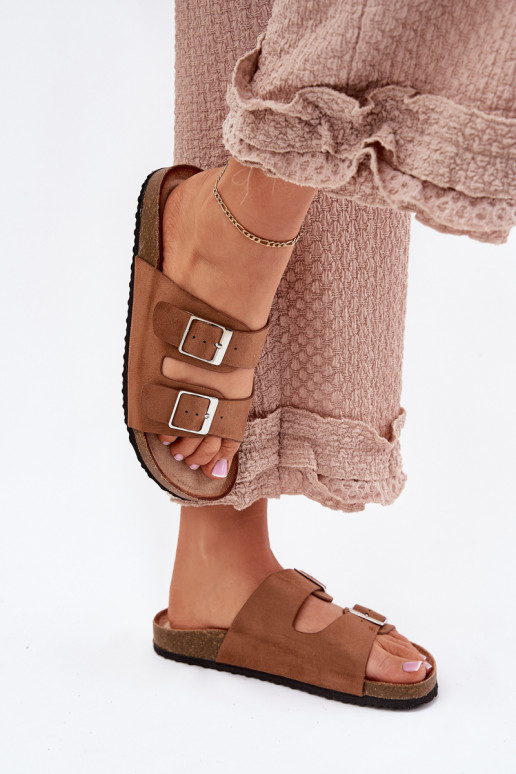 Ciabatte con piattaforma da donna con fibbie marroni Evisolla