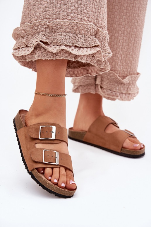 Ciabatte con piattaforma da donna con fibbie marroni Evisolla