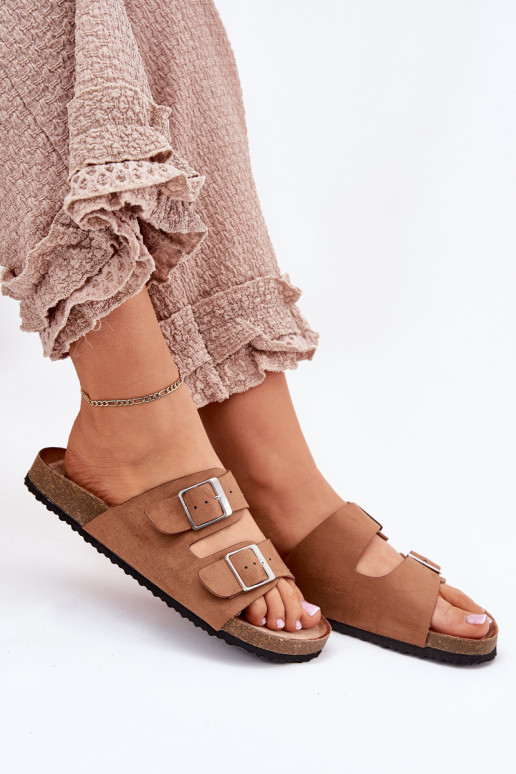 Ciabatte con piattaforma da donna con fibbie marroni Evisolla