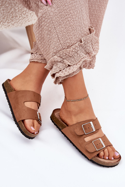 Ciabatte con piattaforma da donna con fibbie marroni Evisolla