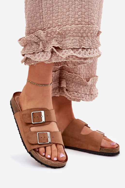 Ciabatte con piattaforma da donna con fibbie marroni Evisolla