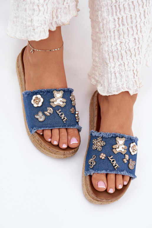 Infradito da donna in oro con piattaforma blu scuro Rigasta