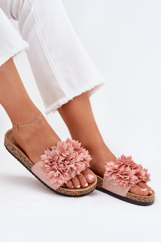 Infradito da donna con suola in sughero e fiori in rosa Ferenza