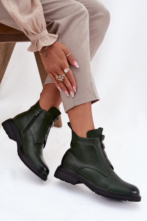Stivaletti da donna foderati con dettagli decorativi in khaki Roselle