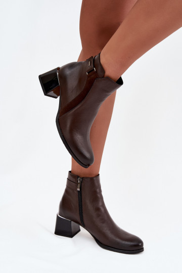 Stivaletti da donna caldi in pelle con tacchi, cioccolato Zazoo 60563