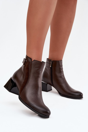 Stivaletti da donna caldi in pelle con tacchi, cioccolato Zazoo 60563 2