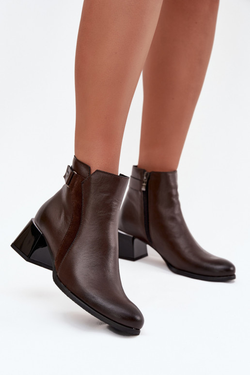Stivaletti da donna caldi in pelle con tacchi, cioccolato Zazoo 60563
