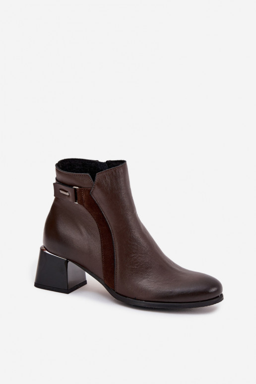 Stivaletti da donna caldi in pelle con tacchi, cioccolato Zazoo 60563