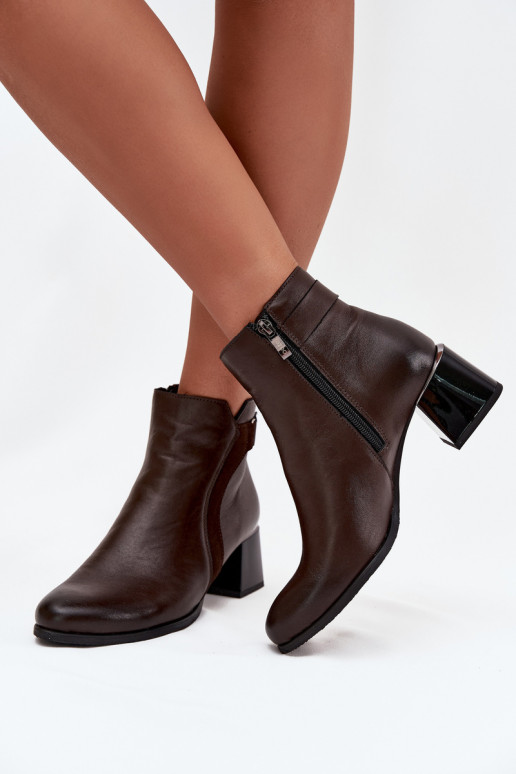 Stivaletti da donna caldi in pelle con tacchi, cioccolato Zazoo 60563