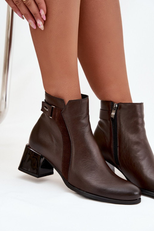 Stivaletti da donna caldi in pelle con tacchi, cioccolato Zazoo 60563