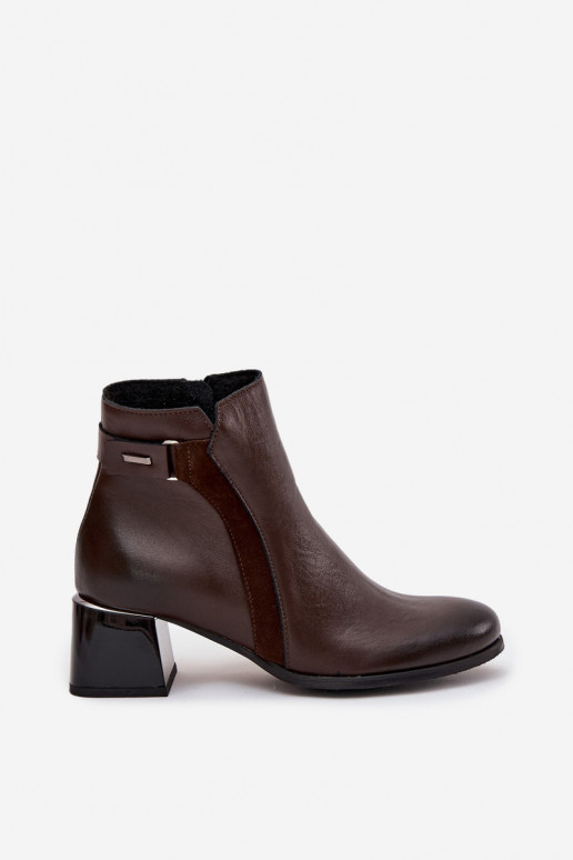 Stivaletti da donna caldi in pelle con tacchi, cioccolato Zazoo 60563
