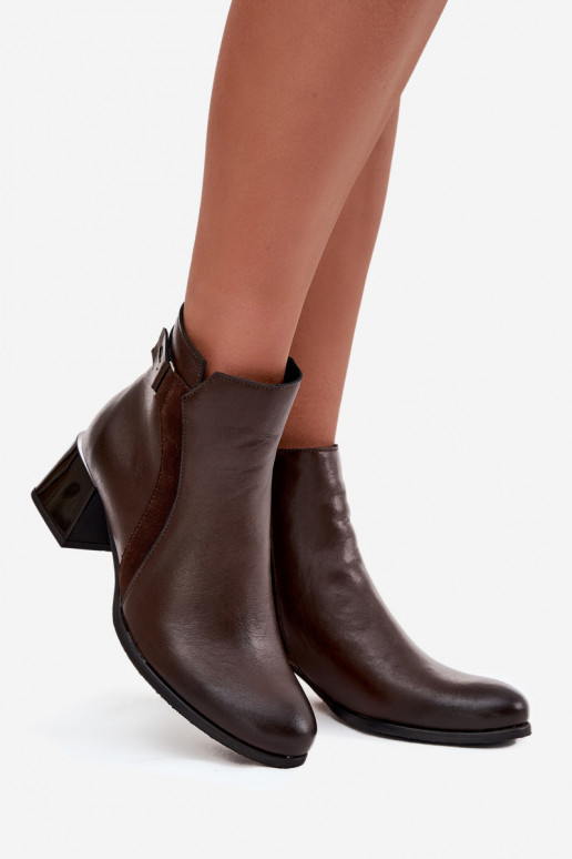 Stivaletti da donna caldi in pelle con tacchi, cioccolato Zazoo 60563