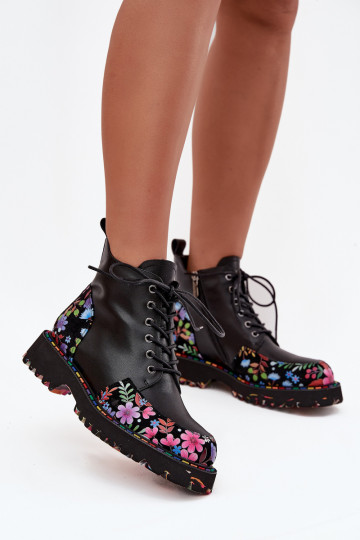 Stivaletti da donna caldi in pelle nera con fiori Artiker 57C0180 2