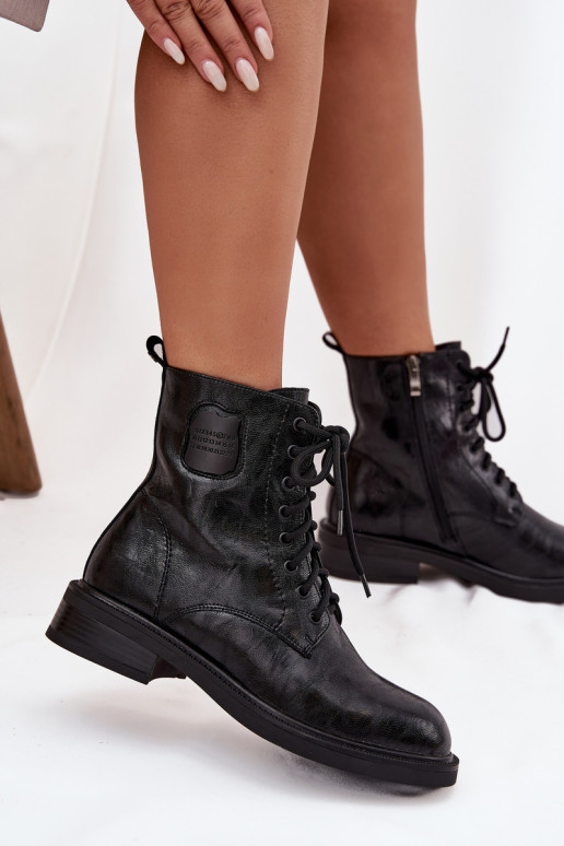 Pelle Stivaletti da lavoro Femminile Con decorazioni Detalem Deveciejka K7180-01 colore nero
