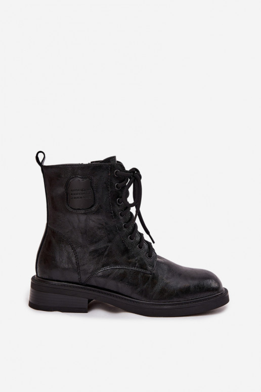 Pelle Stivaletti da lavoro Femminile Con decorazioni Detalem Deveciejka K7180-01 colore nero