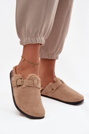 Zoccoli caldi da donna beige con pelliccia all'interno e fibbie Sylisse 2