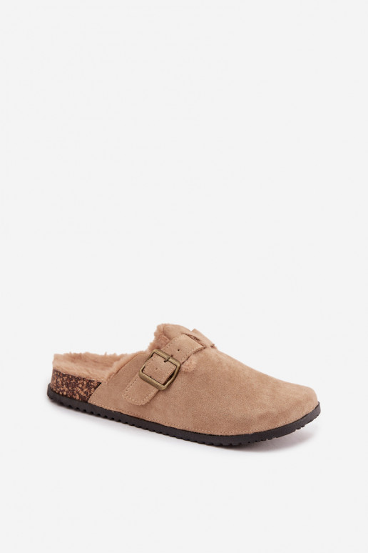 Pantofole Zoccoli Femminile riscaldamento con pelliccia all interno con fibbie beige Sylisse